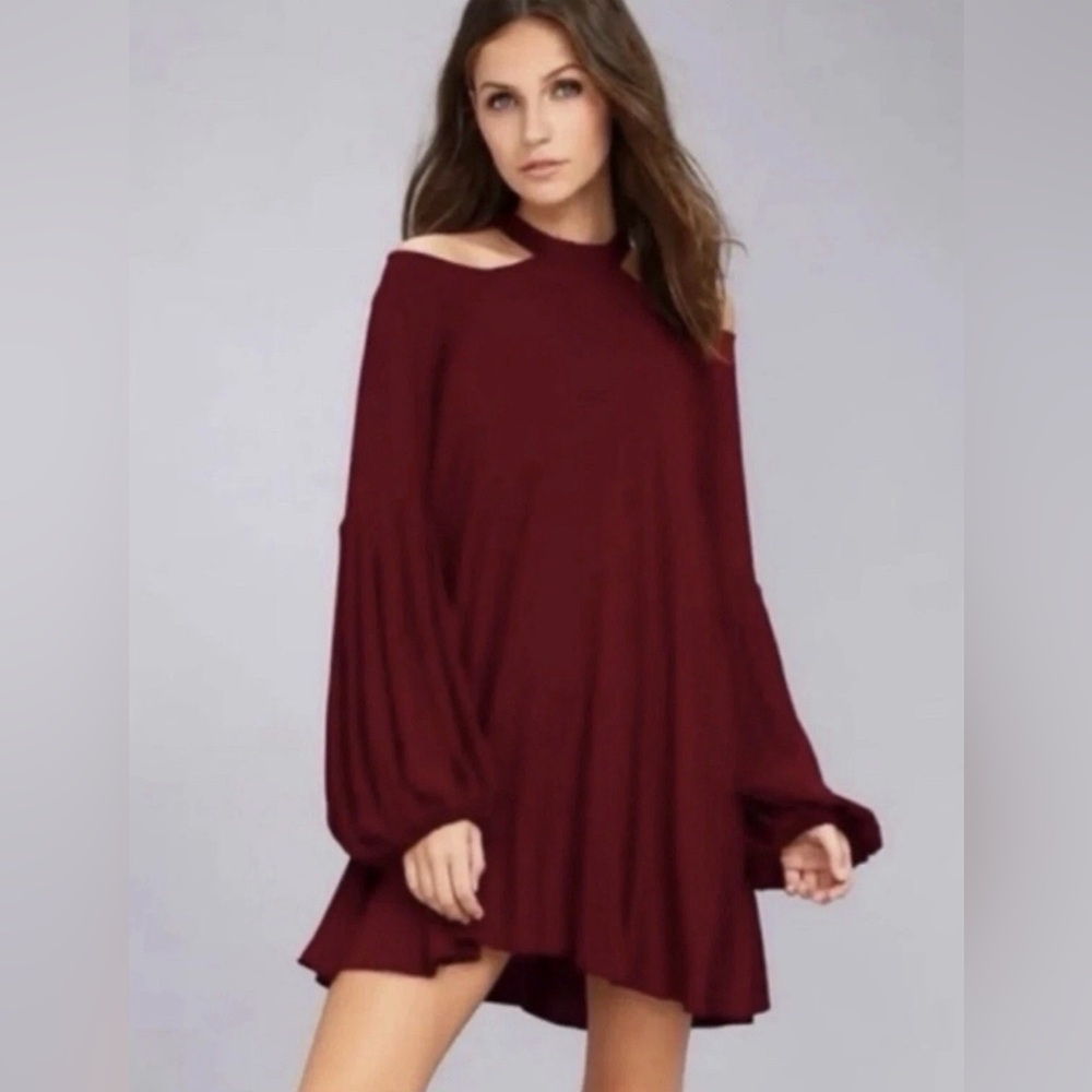 Free People Drift Away Mini Dress Tunic Womens Medium in Wine 🍷